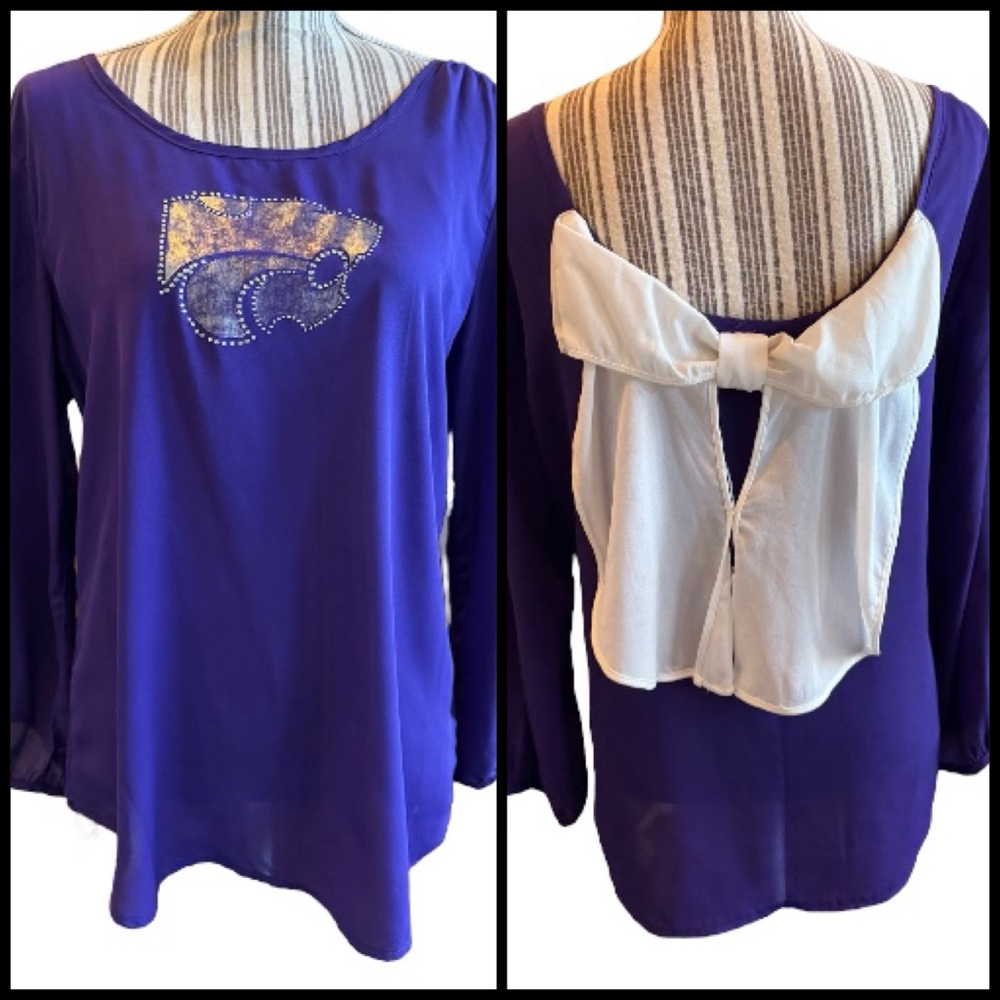 Kansas state long sleeve Purple and White Women's Top with Bow Detail